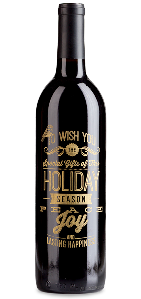 Engraved and etched Wish You a Happy Holiday Engraved Wine Bottle